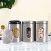 Stainless Steel Round Canister Set Of 3 Clear Window and Multi Food Storage Jars
