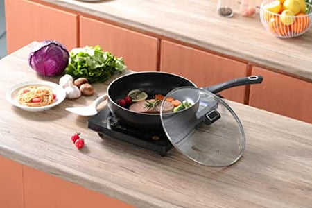 Royal Cuisine Non-Stick Aluminium Frying pan Glass lid Saute'Pans with Heat Resistant Handle Egg Omelette Pan for Induction Hob