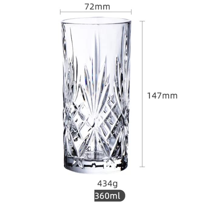 Set of 6 Highball Tall Drink Glasses, - 370ml Dishwasher Freezer Microwave Safe (Large)