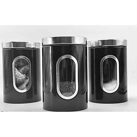 Stainless Steel Round Canister Set Of 3 Clear Window and Multi Food Storage Jars