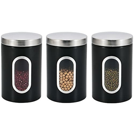 Stainless Steel Round Canister Set Of 3 Clear Window and Multi Food Storage Jars