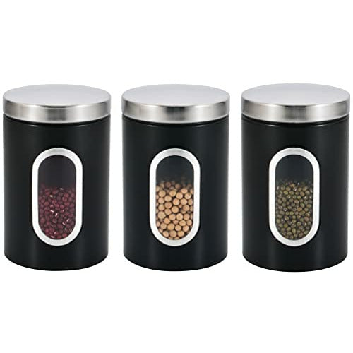 Stainless Steel Round Canister Set Of 3 Clear Window and Multi Food Storage Jars