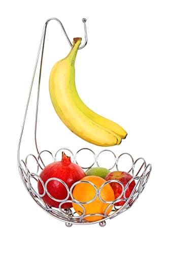 Fruit Basket with Banana Hanger/Hook Silver
