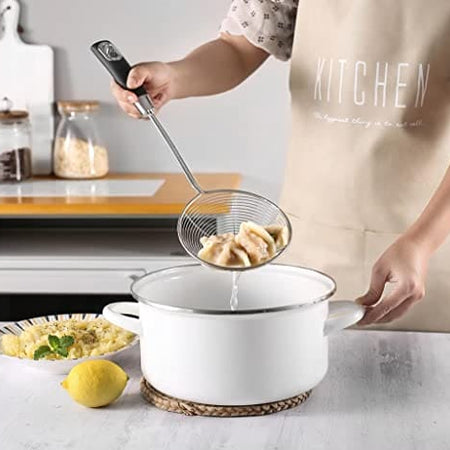 Royal Cuisine Stainless Steel Wire Spider Skimmer fine mesh Spiral Strainer for Chicken/Pasta Heat Resistant Handle Kitchen Cooking Utensils