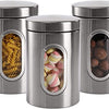Stainless Steel Round Canister Set Of 3 Clear Window and Multi Food Storage Jars