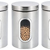 Stainless Steel Round Canister Set Of 3 Clear Window and Multi Food Storage Jars