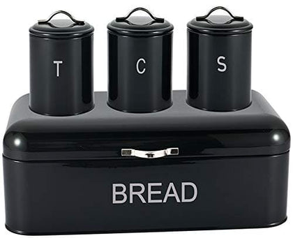 Tea Coffee Sugar and Bread Bin Set - Black