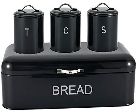 Tea Coffee Sugar and Bread Bin Set - Black