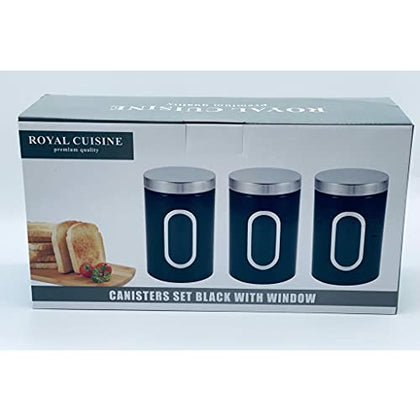 Stainless Steel Round Canister Set Of 3 Clear Window and Multi Food Storage Jars