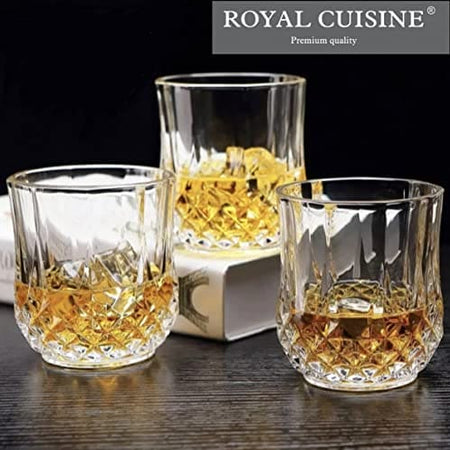 Set of 6 Medium Glasses 320Ml - Diamond design, Dish washer safe.