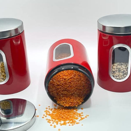Stainless Steel Round Canister Set Of 3 Clear Window and Multi Food Storage Jars