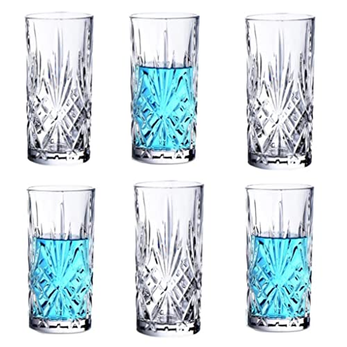Set of 6 Highball Tall Drink Glasses, - 370ml Dishwasher Freezer Microwave Safe (Large)
