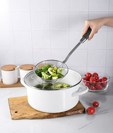 Royal Cuisine Solid Stainless Steel Spider Strainer Skimmer Ladle for Cooking and Frying, Kitchen Utensils Wire Strainer Pasta Strainer Spoon