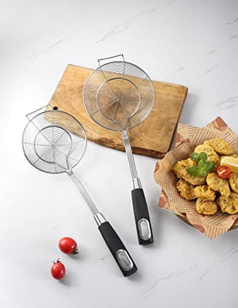 Royal Cuisine Solid Stainless Steel Spider Strainer Skimmer Ladle for Cooking and Frying, Kitchen Utensils Wire Strainer Pasta Strainer Spoon