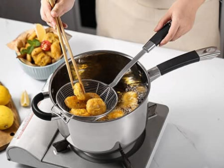 Royal Cuisine Solid Stainless Steel Spider Strainer Skimmer Ladle for Cooking and Frying, Kitchen Utensils Wire Strainer Pasta Strainer Spoon