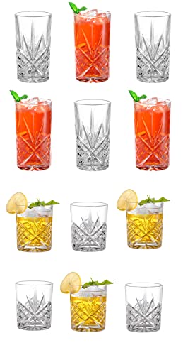 Set of 6 Highball Tall Drink Glasses, - 370ml Dishwasher Freezer Microwave Safe (Large)