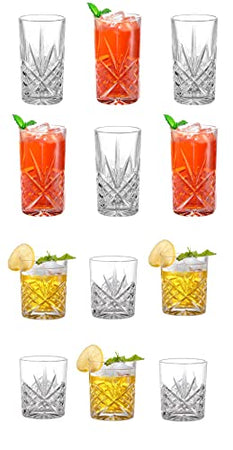 Set of 6 Highball Tall Drink Glasses, - 370ml Dishwasher Freezer Microwave Safe (Large)