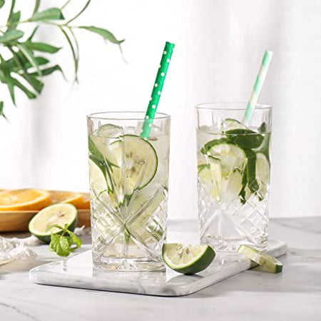 Set of 6 Highball Tall Drink Glasses, - 370ml Dishwasher Freezer Microwave Safe (Large)
