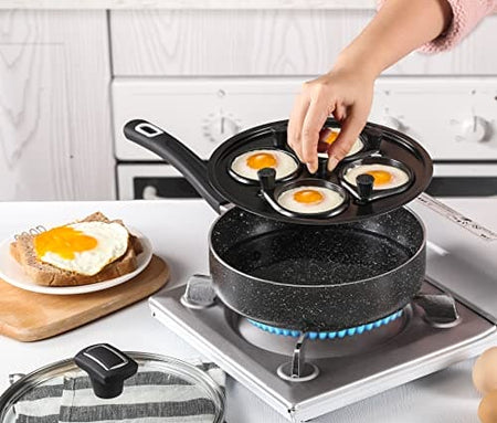 Royal Cuisine Non-Stick Egg Pan with 4 Poaching Cups & Glass Lid