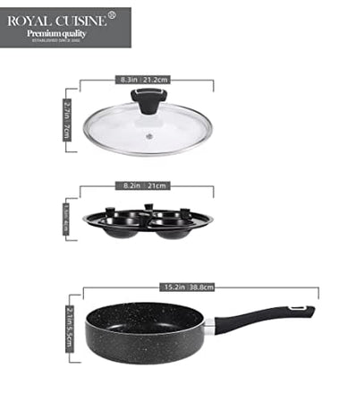 Royal Cuisine Non-Stick Egg Pan with 4 Poaching Cups & Glass Lid