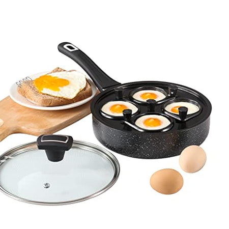 Royal Cuisine Non-Stick Egg Pan with 4 Poaching Cups & Glass Lid