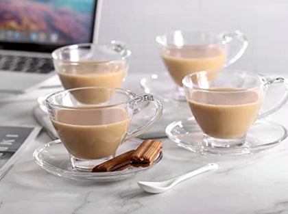 Royal Cuisine Set of 6 Heat Resistant Handled Black/Green Tea Cups Cappuccino/Coffee Latte Milk iced Coffee Glass Mugs Great Gift for Espresso hot Chocolate Tea Lovers
