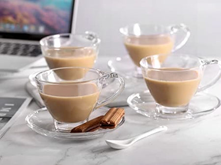 Royal Cuisine Set of 6 Heat Resistant Handled Black/Green Tea Cups Cappuccino/Coffee Latte Milk iced Coffee Glass Mugs Great Gift for Espresso hot Chocolate Tea Lovers