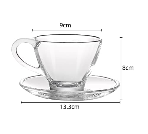 Royal Cuisine Set of 6 Heat Resistant Handled Black/Green Tea Cups Cappuccino/Coffee Latte Milk iced Coffee Glass Mugs Great Gift for Espresso hot Chocolate Tea Lovers