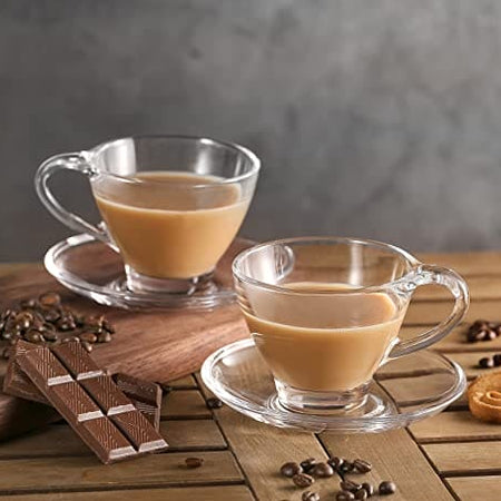 Royal Cuisine Set of 6 Heat Resistant Handled Black/Green Tea Cups Cappuccino/Coffee Latte Milk iced Coffee Glass Mugs Great Gift for Espresso hot Chocolate Tea Lovers