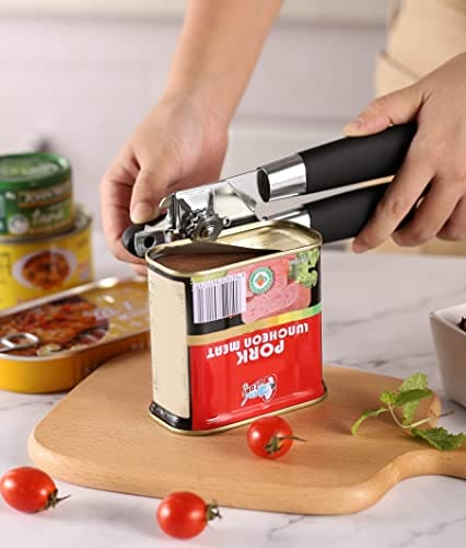 Can Opener Manual, Handheld Strong Heavy Duty Can Opener, Anti-Slip Hand Grip, Stainless Steel Sharp Blade, Ergonomic and Easy to Use, with Large