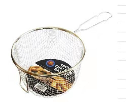Royal Cuisine Stainless Steel Wire Chip Pan Basket Fish Frying Mesh Basket French Fries Deep Fryer Strainer-Lightweight Long Handled