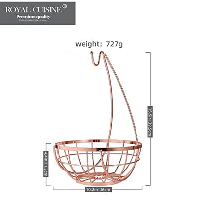 Royal Cuisine Fruit Basket with Banana Hanger/Hook Chrome Wire Modern/Elegant Vegetable Storage Bowl Fixed Holder Stand