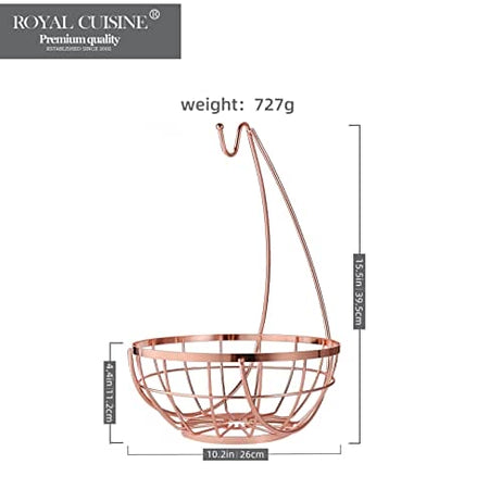 Royal Cuisine Fruit Basket with Banana Hanger/Hook Chrome Wire Modern/Elegant Vegetable Storage Bowl Fixed Holder Stand
