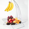 Royal Cuisine Fruit Basket Fruit Bowl with Banana Hook Tall, Wired Fruit Rack/ Banana Stand Hanger - Silvery Iron Chrome Finish