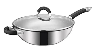 Royal Cuisine Stainless Steel Wok Pan with Glass Lid 28cm