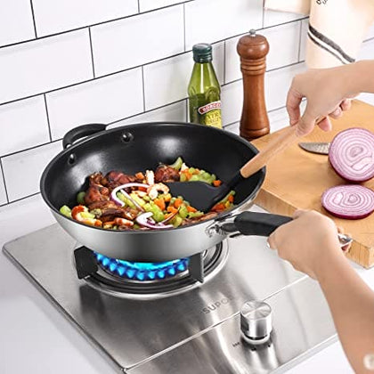 Royal Cuisine Stainless Steel Wok Pan with Glass Lid 28cm