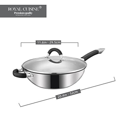 Royal Cuisine Stainless Steel Wok Pan with Glass Lid 28cm