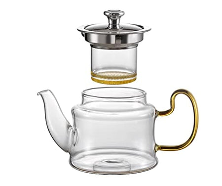 Royal Cuisine Glass Teapot, Premium Borosilicate Glass with Removable Infuser, Stovetop Safe Tea Kettle,