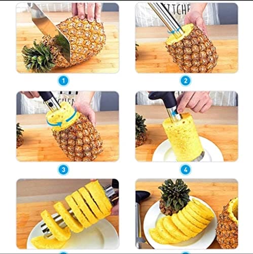 Royal Cuisine Pineapple Slicer Cutter Corer [3-in-1] for Diced Fruit Rings Stainless Steel Kitchen Tool with Anti Slip Handle Thicker Sharper Blade Gadget (Black)