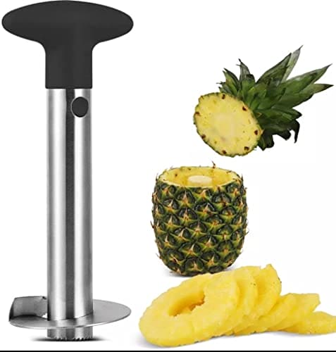 Royal Cuisine Pineapple Slicer Cutter Corer [3-in-1] for Diced Fruit Rings Stainless Steel Kitchen Tool with Anti Slip Handle Thicker Sharper Blade Gadget (Black)