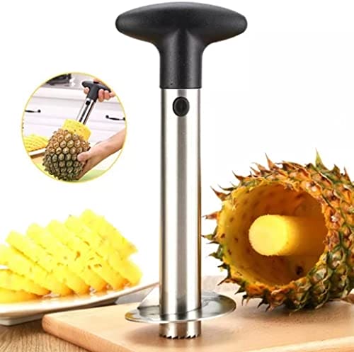 Royal Cuisine Pineapple Slicer Cutter Corer [3-in-1] for Diced Fruit Rings Stainless Steel Kitchen Tool with Anti Slip Handle Thicker Sharper Blade Gadget (Black)