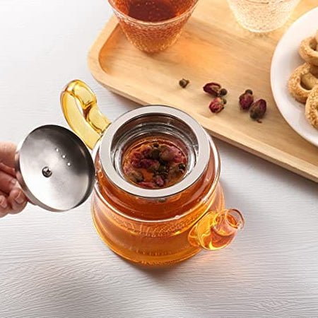 Royal Cuisine Glass Teapot, Premium Borosilicate Glass with Removable Infuser, Stovetop Safe Tea Kettle,