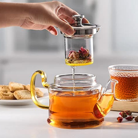 Royal Cuisine Glass Teapot, Premium Borosilicate Glass with Removable Infuser, Stovetop Safe Tea Kettle,
