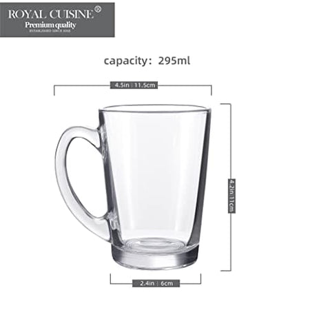 Royal Cuisine Set of 6 Heat Resistant Handled Black/Green Tea Cups Cappuccino/Coffee Latte Milk iced Coffee Glass Mugs Great Gift for Espresso hot Chocolate Tea Lovers