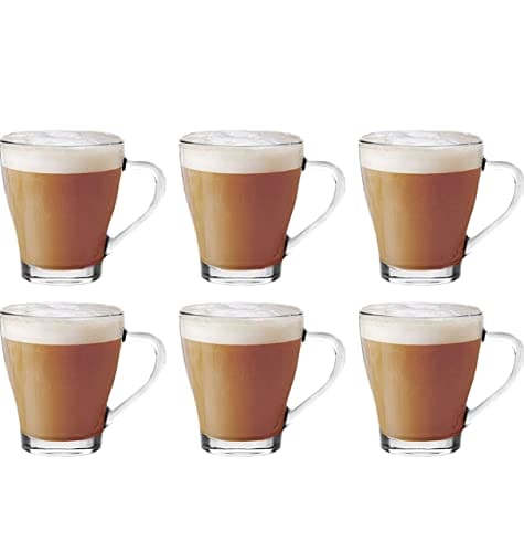 6 Latte Glasses Tea Cappuccino Glass Tassimo Costa Coffee Cups Mugs with  Spoons