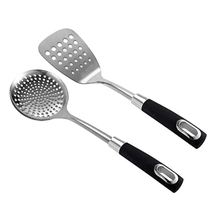 Royal Cuisine Set of Stainless Steel Fish Slicer Slotted Turner and Slotted Skimmer Strainer Spoon