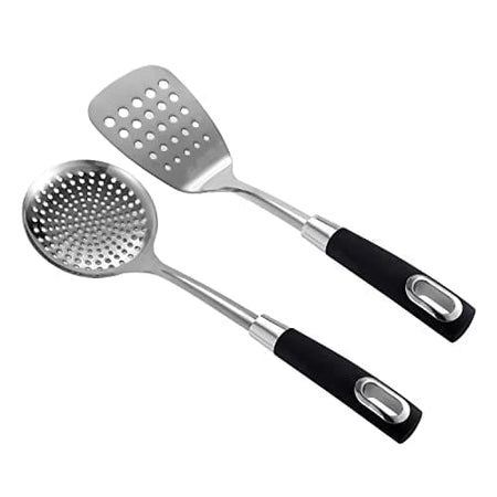 Royal Cuisine Set of Stainless Steel Fish Slicer Slotted Turner and Slotted Skimmer Strainer Spoon