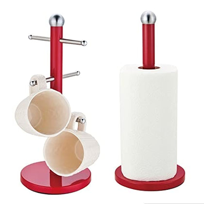 Royal Cuisine Kitchen Towel Holder and Mug Tree Set Red