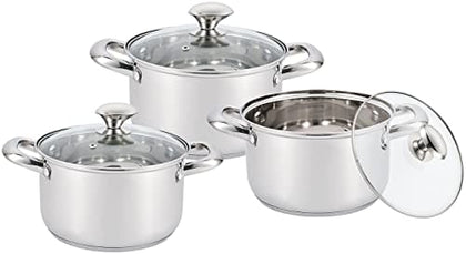 Royal Cuisine Stainless Steel Set of 3 Stock Pot of 24cm, 26cm, 28cm with Glass Lids