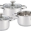 Royal Cuisine Stainless Steel 18cm 20cm 22cm Set of 3 Stockpot with Glass Lid